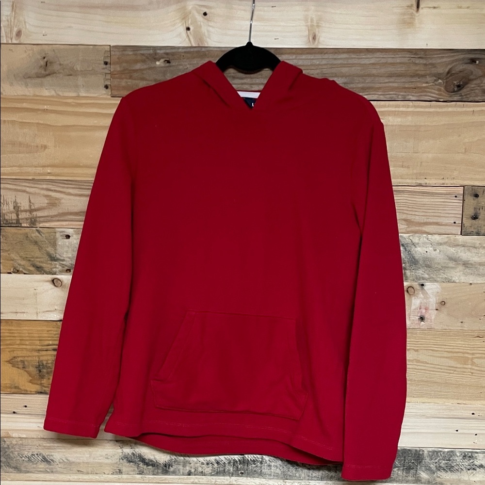 Lands' End size Small Bold Red Super Soft Fleece Hoodie with kangaroo pocket